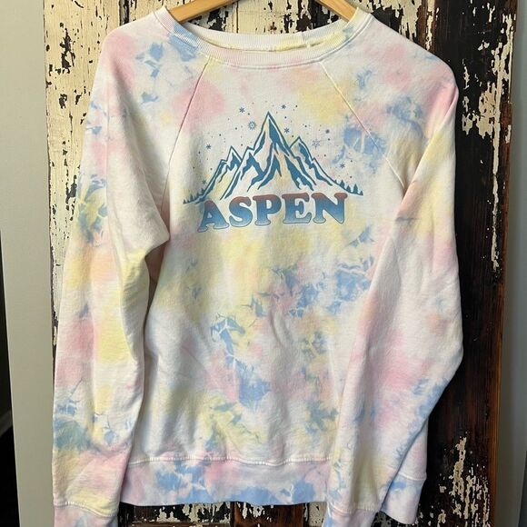 ANTHROPOLOGIE BACK WHEN Aspen mountain graphic sweatshirt size M tie dye cozy - Picture 1 of 7